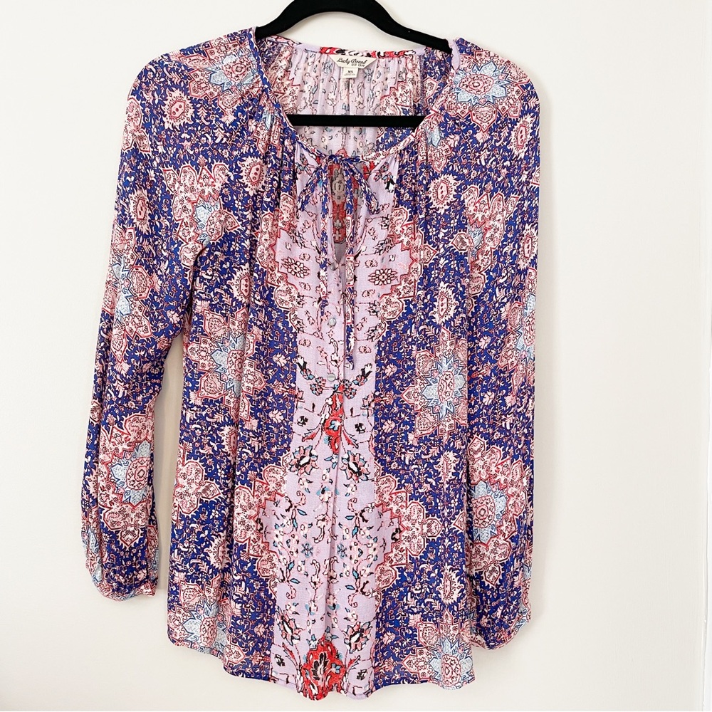 Lucky Brand Purple & pink paisley peasant boho top size xs